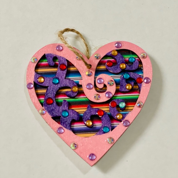 Wood Ornaments Serape inspired Handcrafted New set/4 - Picture 4 of 7